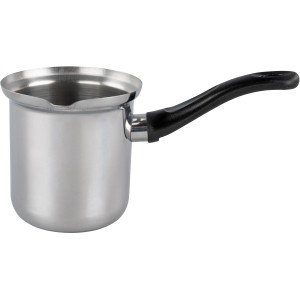 Fackelmann Kaffee- und Milchtopf, Ø 9cm, Edelstahl, mit schwarzem Griff. Küchenhelfer.