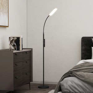 Schwarze HOMCOM Stehlampe aus Stahl, 175 cm hoch, mit flexiblem Schwanenhals und Touch-Bedienung.