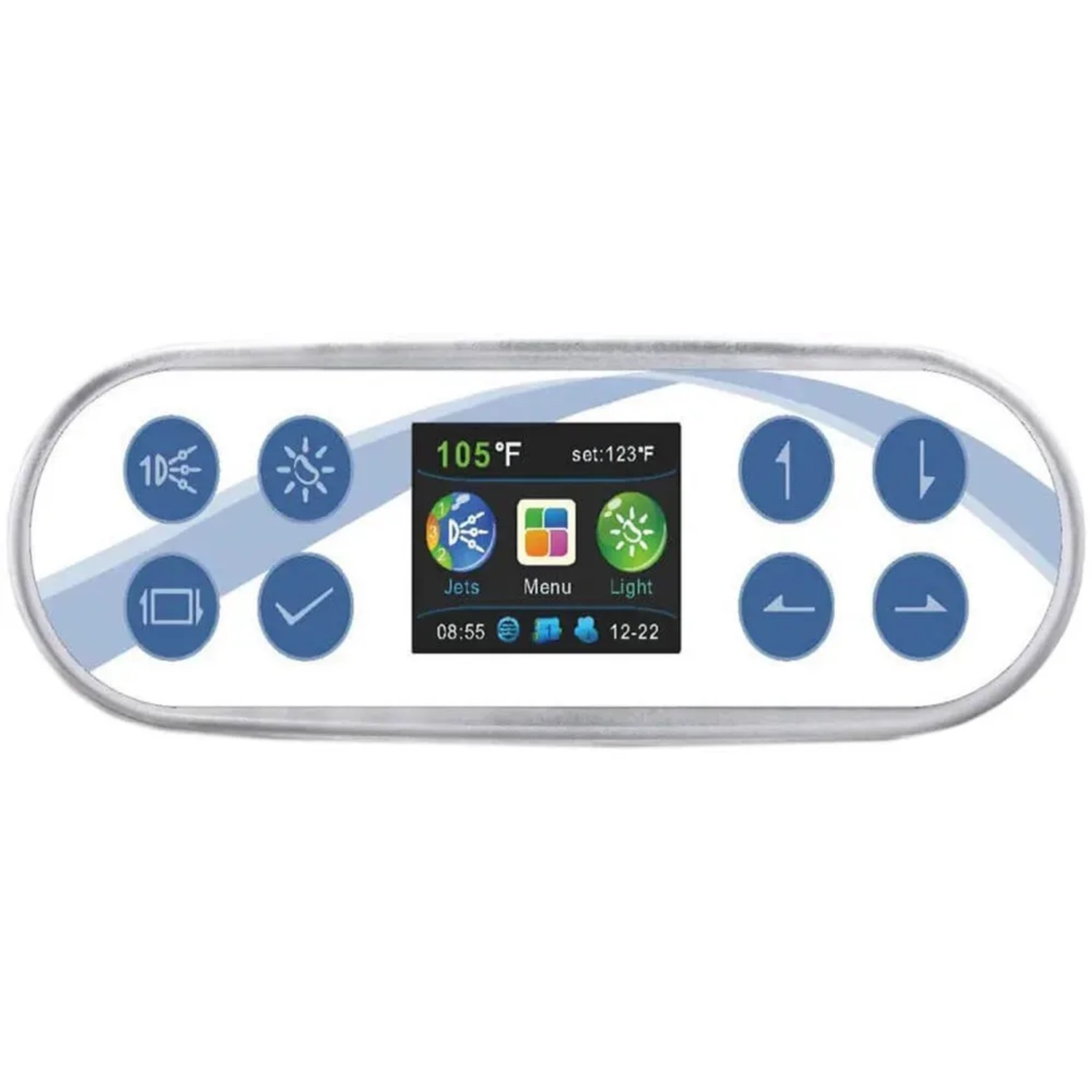 Bedienfeld des Home Deluxe Outdoor Whirlpools Beach Plus mit Display und Tasten.