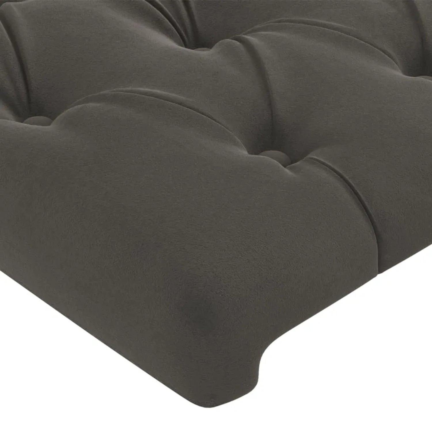 Detailansicht: Dunkelgraues Samt-Kopfteil für ein 140x200 cm Bettgestell.