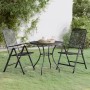 Anthrazitfarbene 3-tlg. Garten-Essgruppe aus Streckmetall mit Tisch und zwei Stühlen.