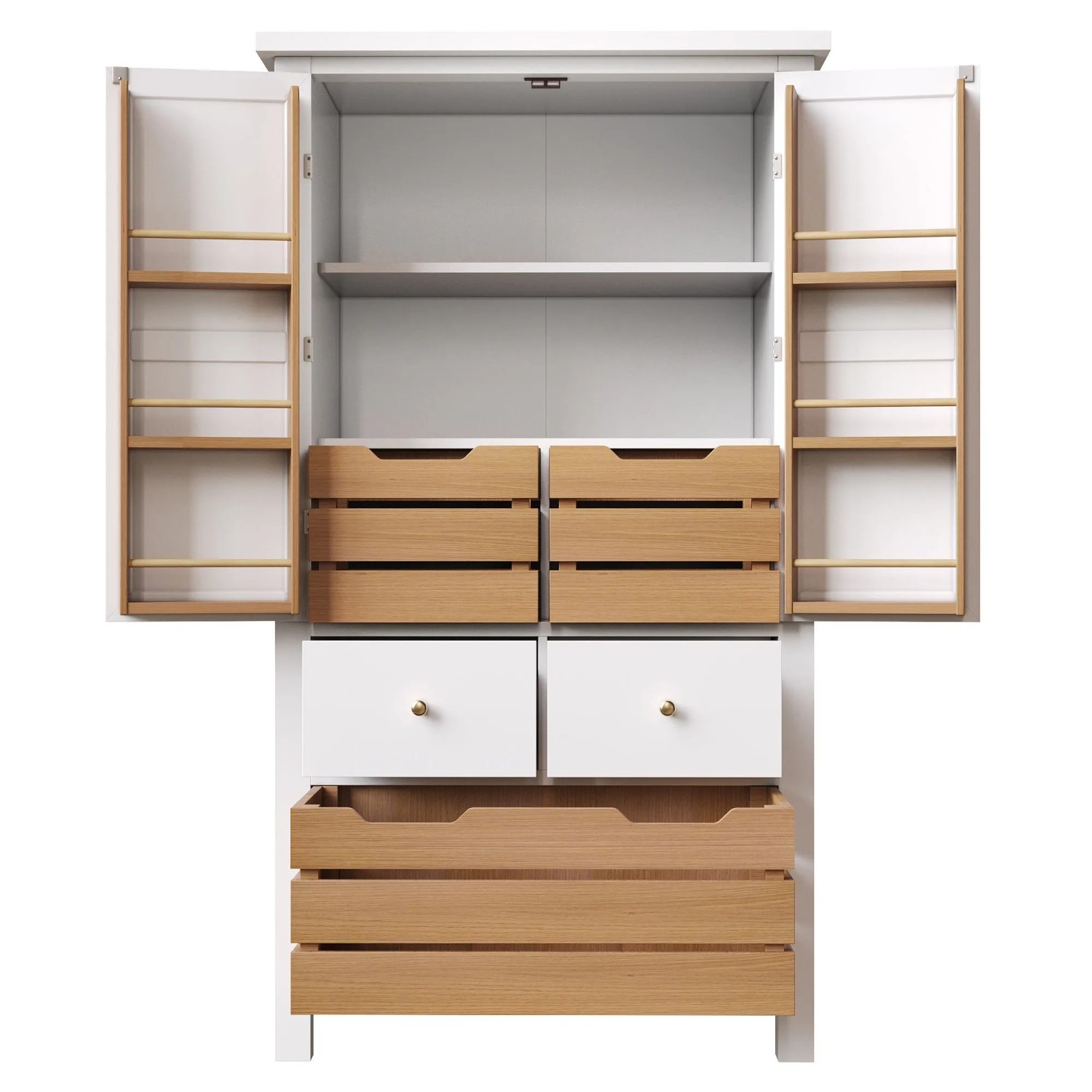 okwish Küchenschrank mit Zwei Türen Fünf Schubladen Küche 80 x 40 x 140 cm Weiß