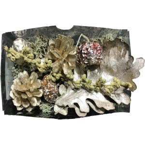 Trockenpflanzen Dekomix Natur-Platin mit Zapfen, Blättern und Moos für florale Gestecke.