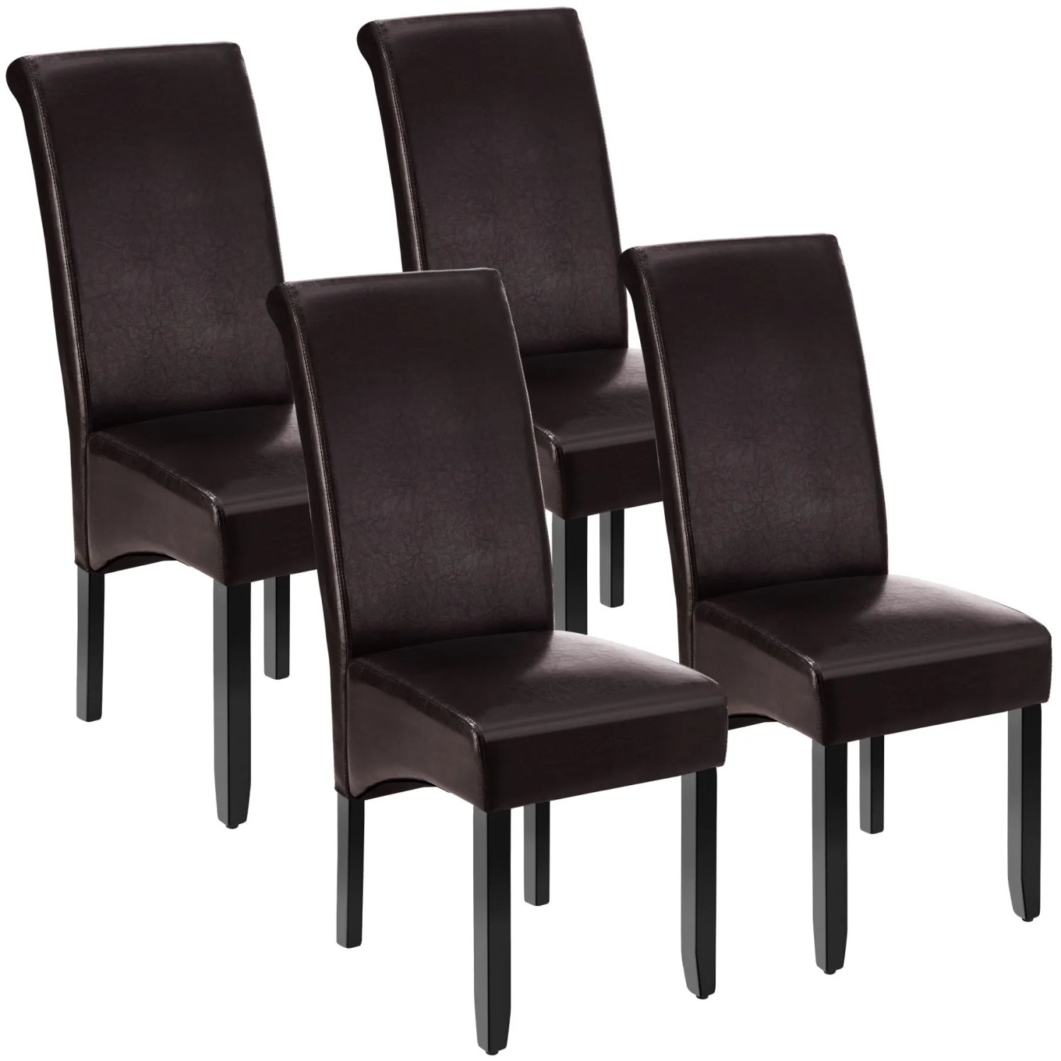 Tectake Esszimmerstuhl  Gepolstert Mit Kunstlederbezug Hohe Rückenlehne 4Er Set 45 x 44 x 106 cm Braun