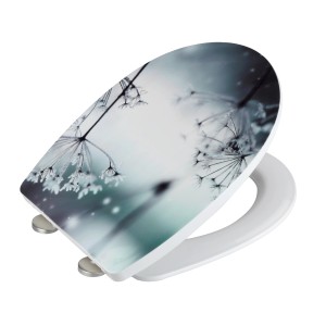 Wenko WC-Sitz Polar High Gloss mit Blumenmuster, Thermoplast, Absenkautomatik.