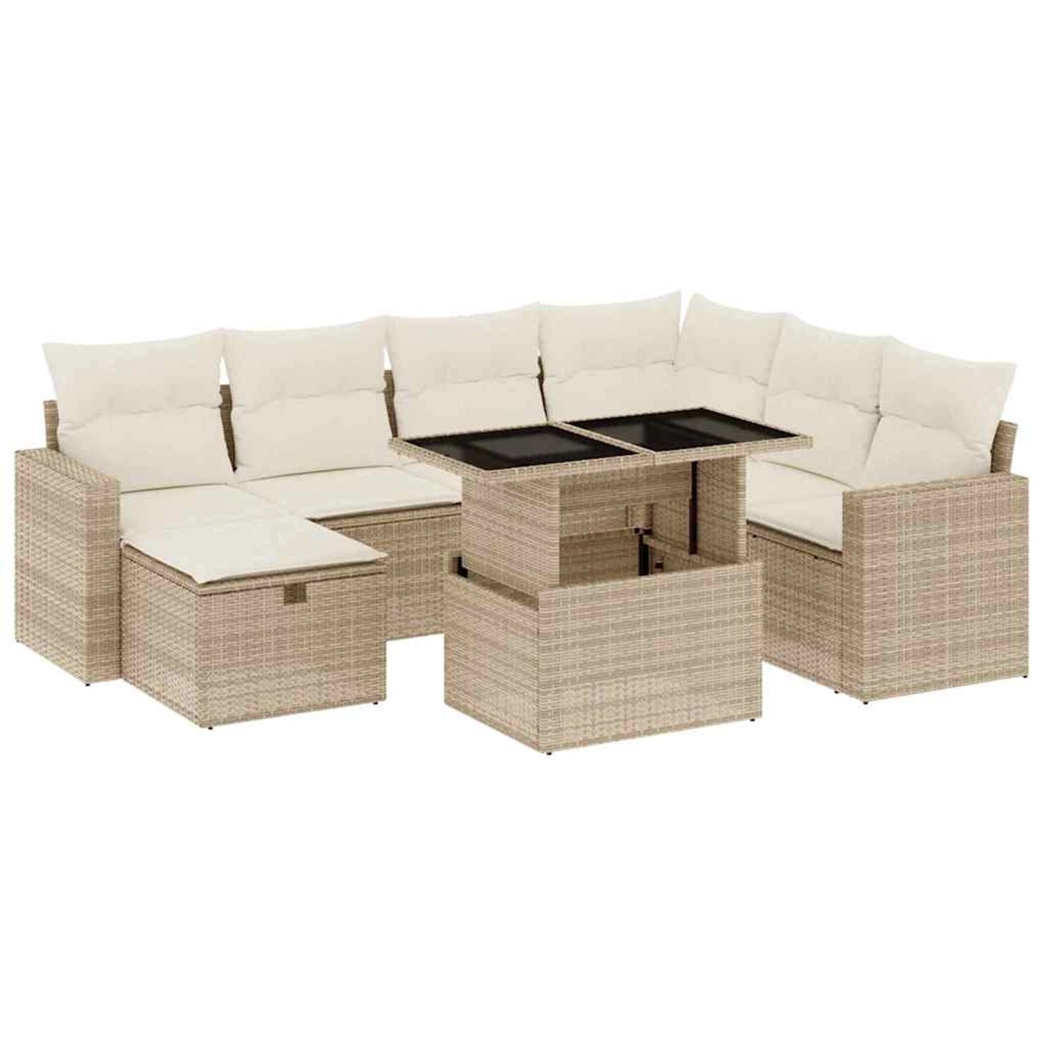 vidaXL 8-Tlg Garten-Sofagarnitur mit Kissen Beige Poly Rattan 3274838 günstig online kaufen