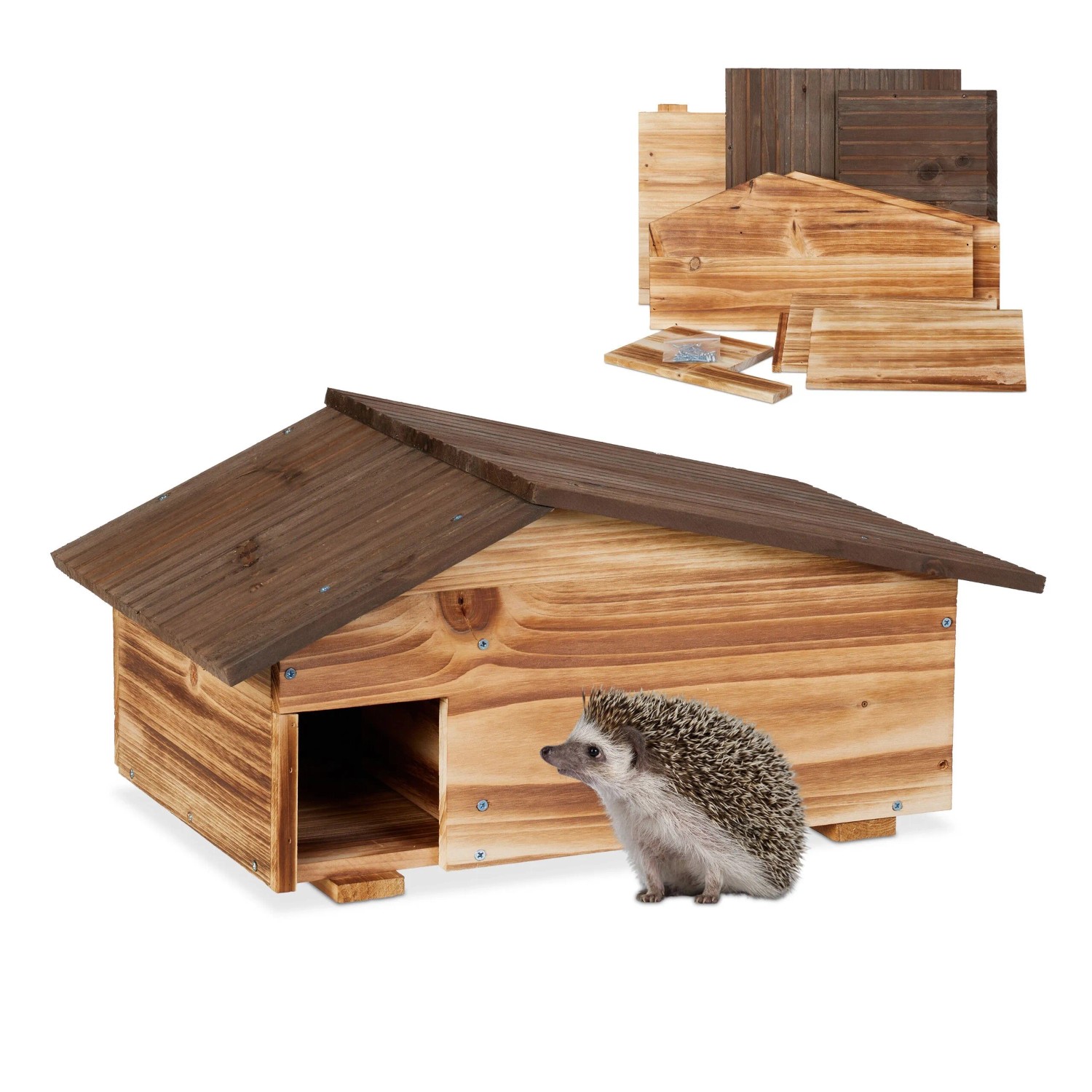 Relaxdays Igelhaus Kiefernholz Geflammt mit Boden 24 cm x 46 cm x 33,5 cm 2,8 kg