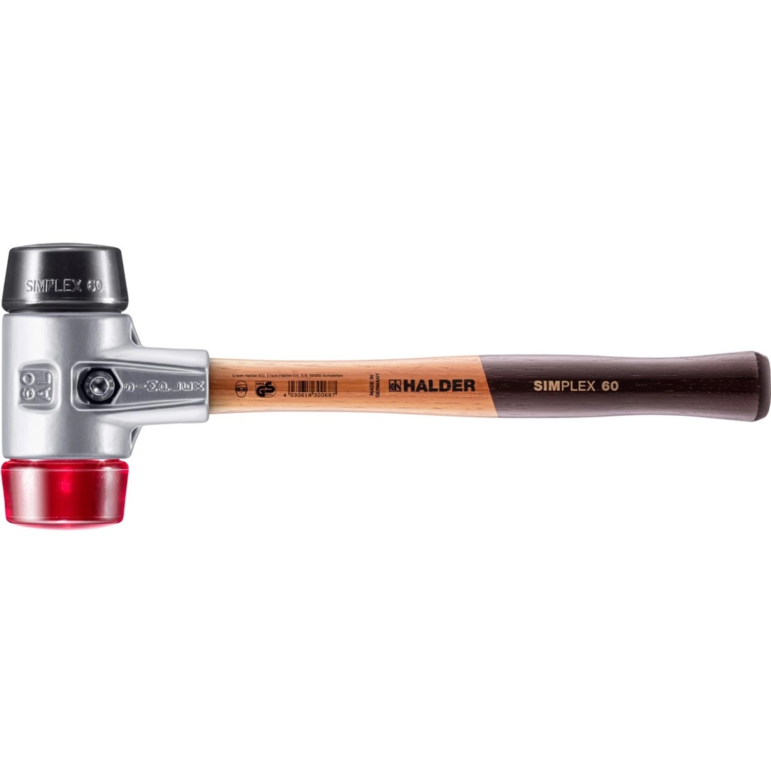 Halder Simplex Schonhammer Ø 60 mm Gummi Schwarz   Plastik Rot mit Aluminiu günstig online kaufen