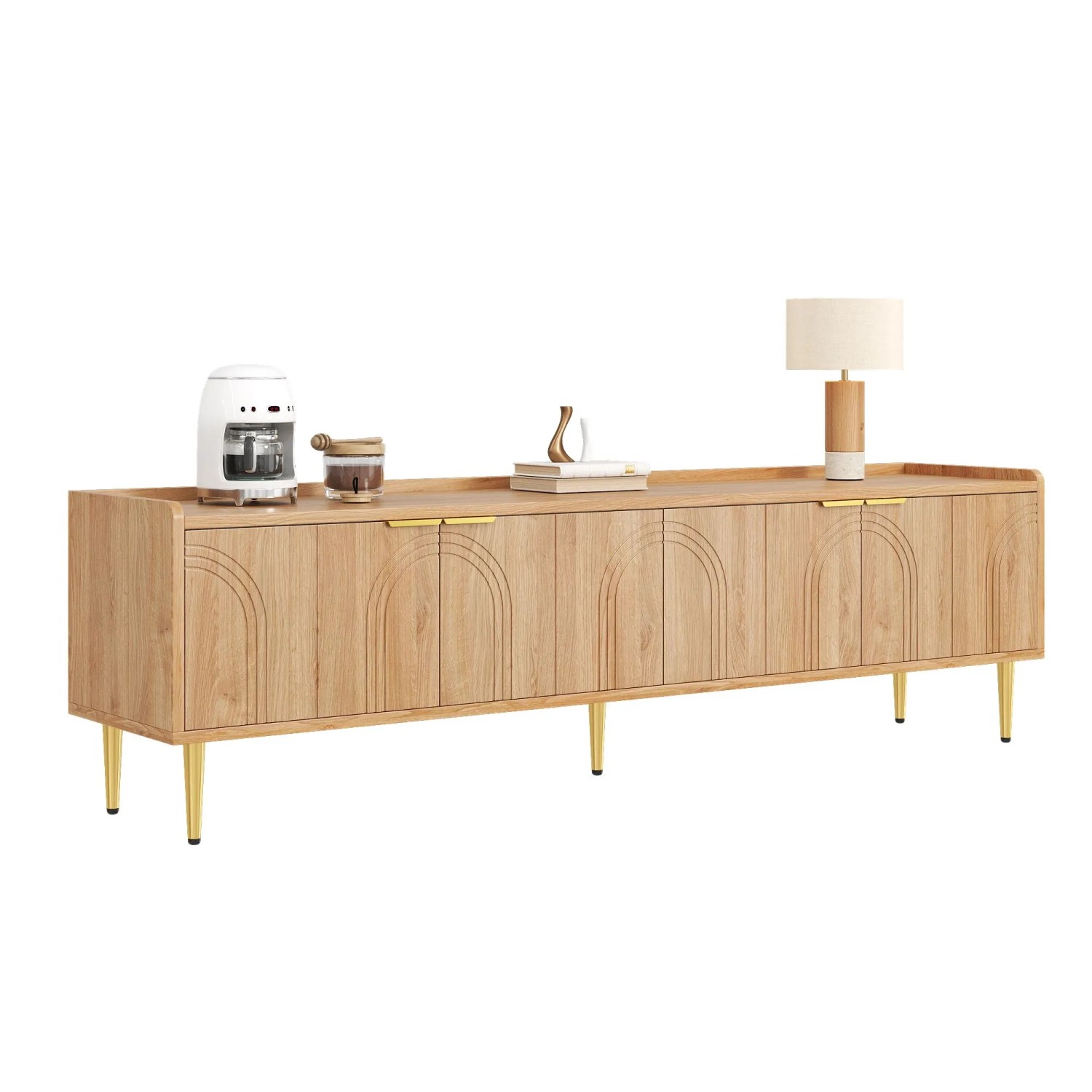 okwish TV Schrank Strukturierte Tür Gold Griff Füße Wohnzimmer Lowboard 170x35x47.5cm Natur