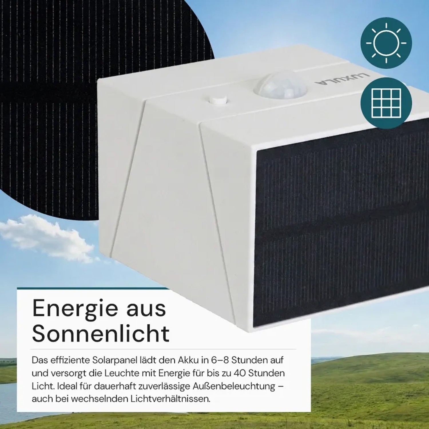 LUXULA Solar Wandleuchte 300lm 3000- 6000K Warm- Kaltweiß Bewegungsmelder PIR Sensor Drehbare Hauswandleuchte Weiß_3