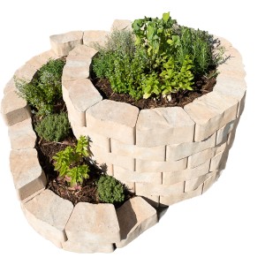 Diephaus Schnecke Sandstein Set, bepflanzte Kräuterspirale aus Mauersteinen.