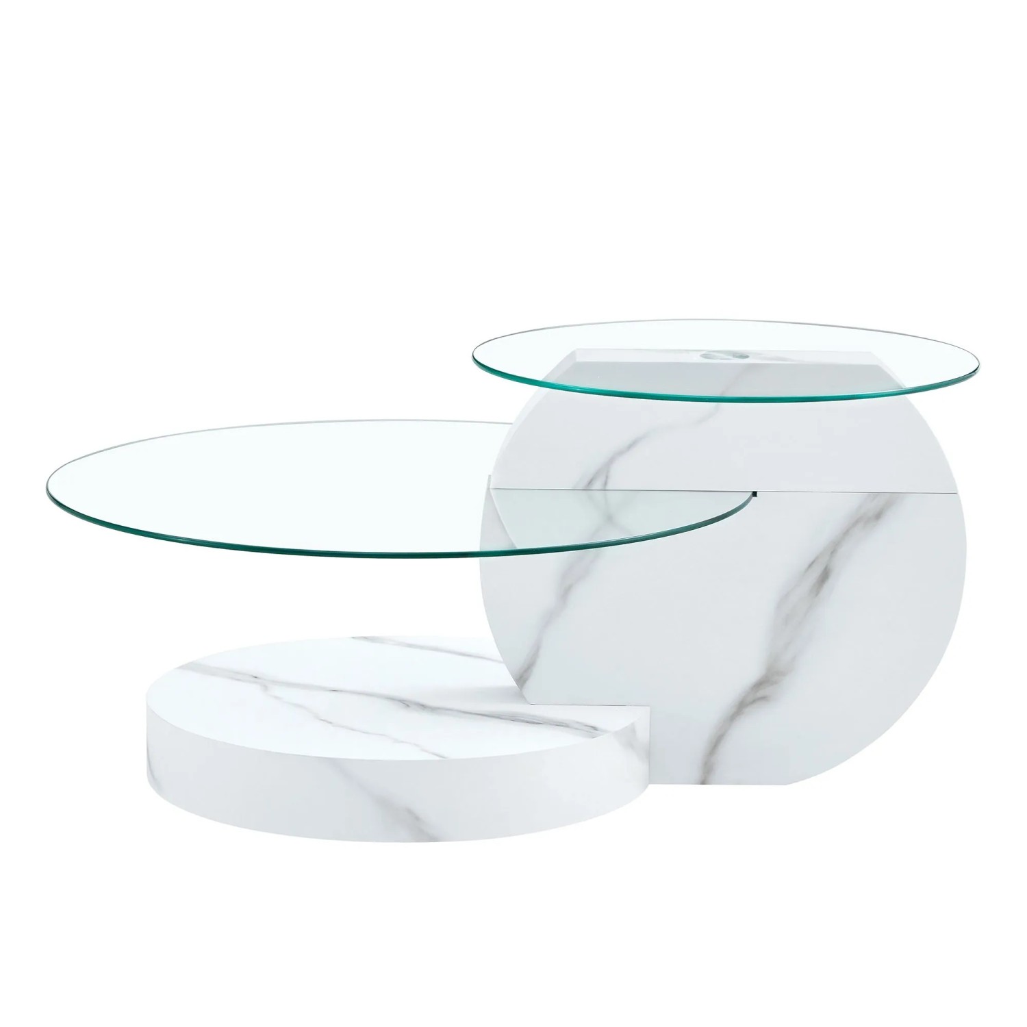 okwish Couchtisch mit Glasplatte und Zwei Ebenen für Wohnzimmer 90x70x44 cm Weiß