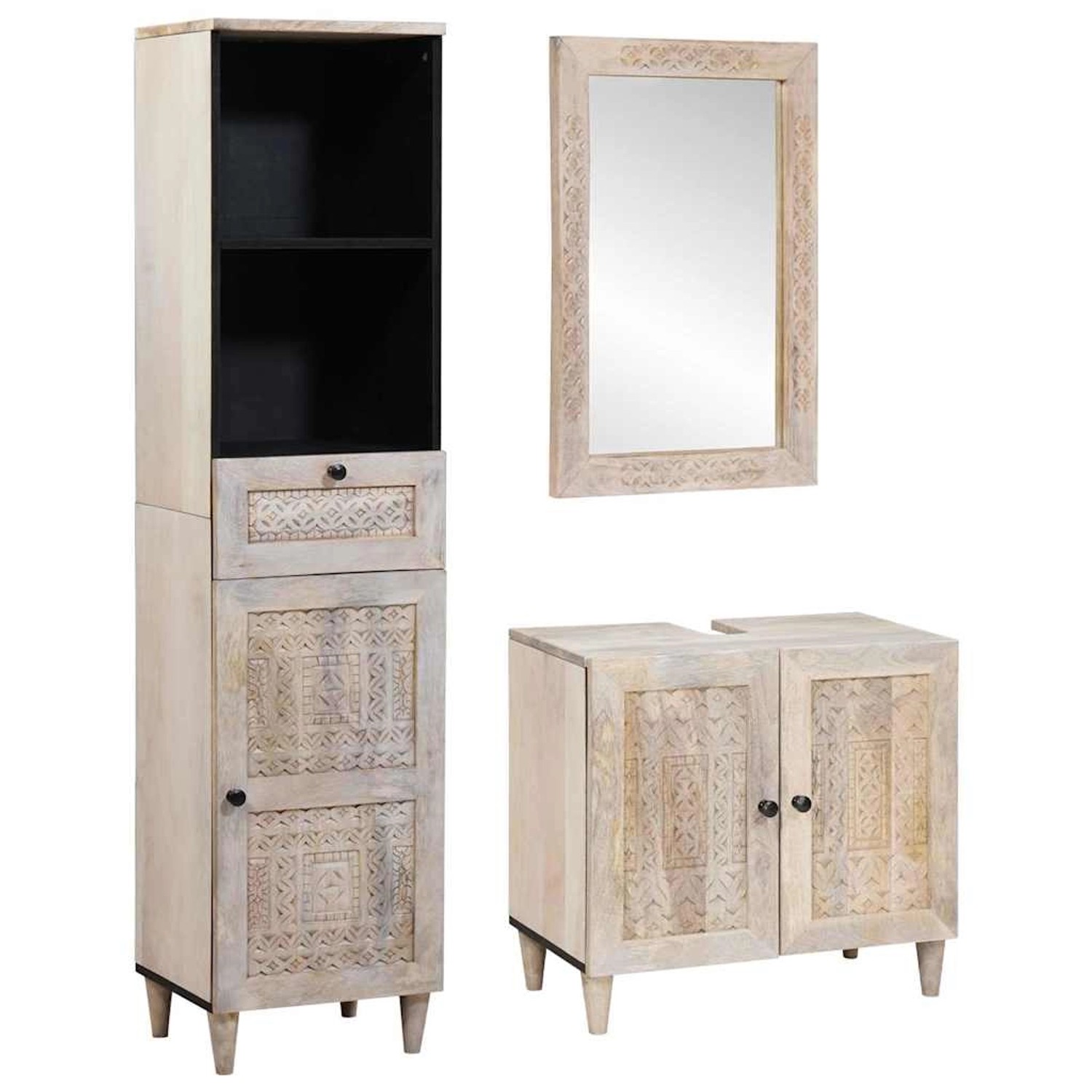 vidaXL Badezimmermöbel Set mit Schubladen 3-Tlg Weiß Massivholz Mango 33100 günstig online kaufen