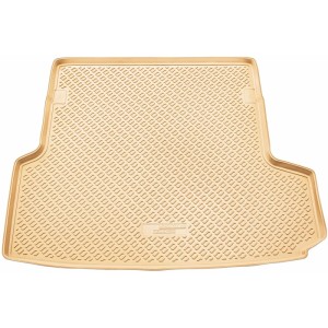 Beige Gummi Kofferraumwanne für BMW 3er F31 Touring (2012-2019), passgenaues Autozubehör.
