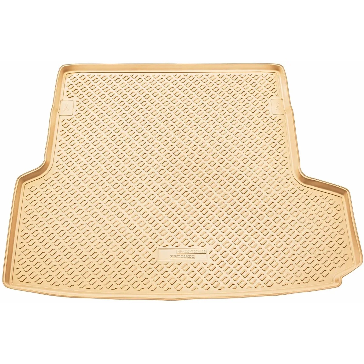 Beige Gummi Kofferraumwanne für BMW 3er F31 Touring (2012-2019), passgenaues Autozubehör.