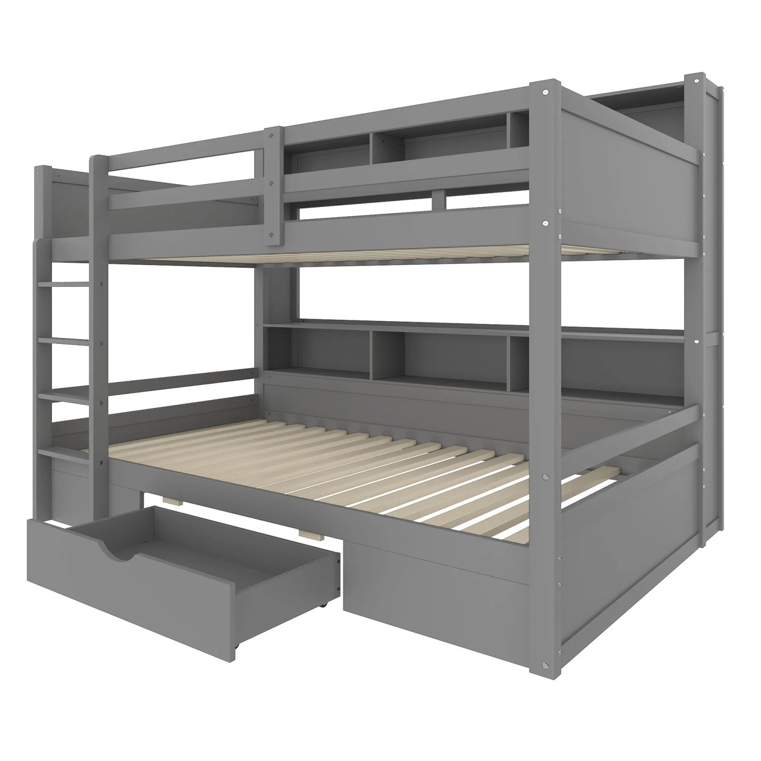 okwish Etagenbett 90x200cm mit Schubladen und Staufächern Grau ohne Matratze