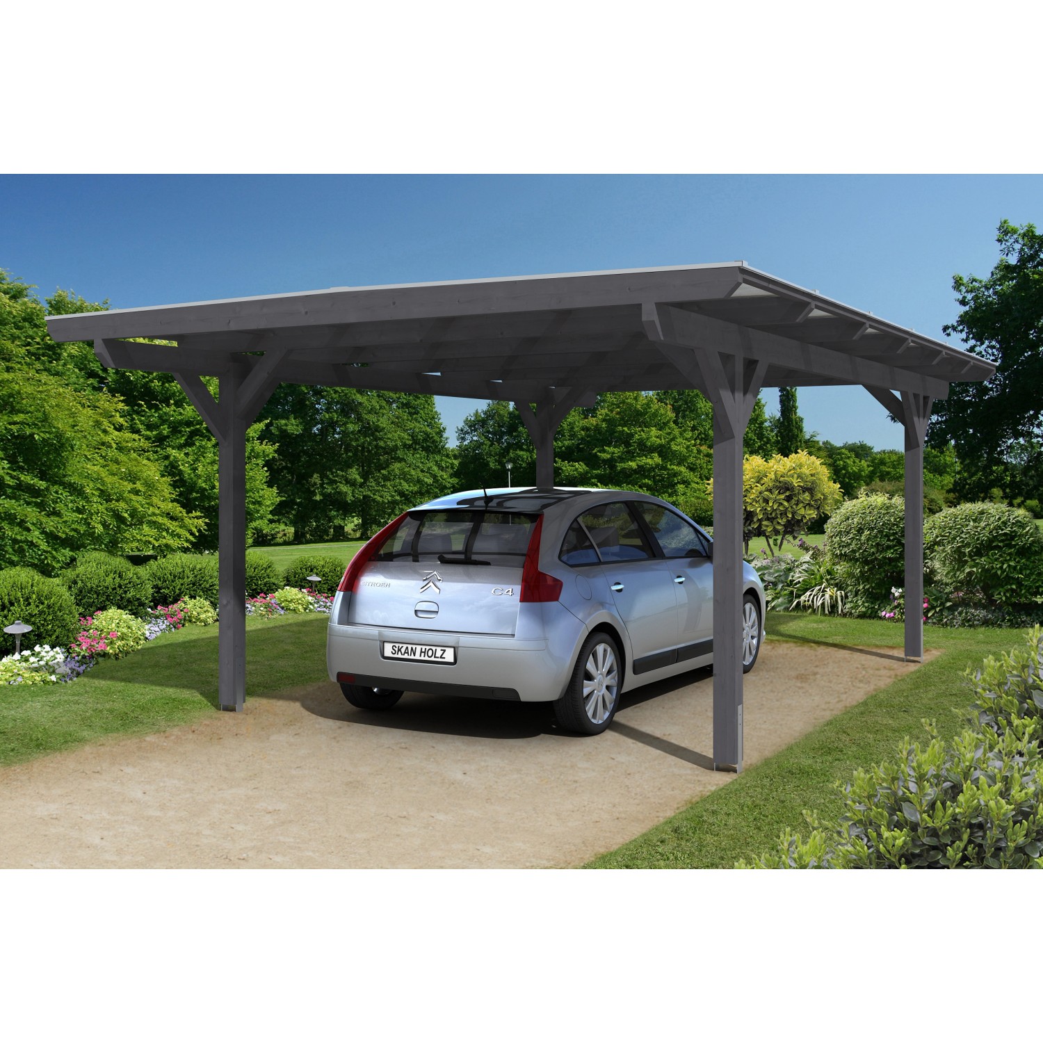 Skan Holz Carport Odenwald 428 cm x 648 cm gerade Kopfbänder Schiefergrau günstig online kaufen