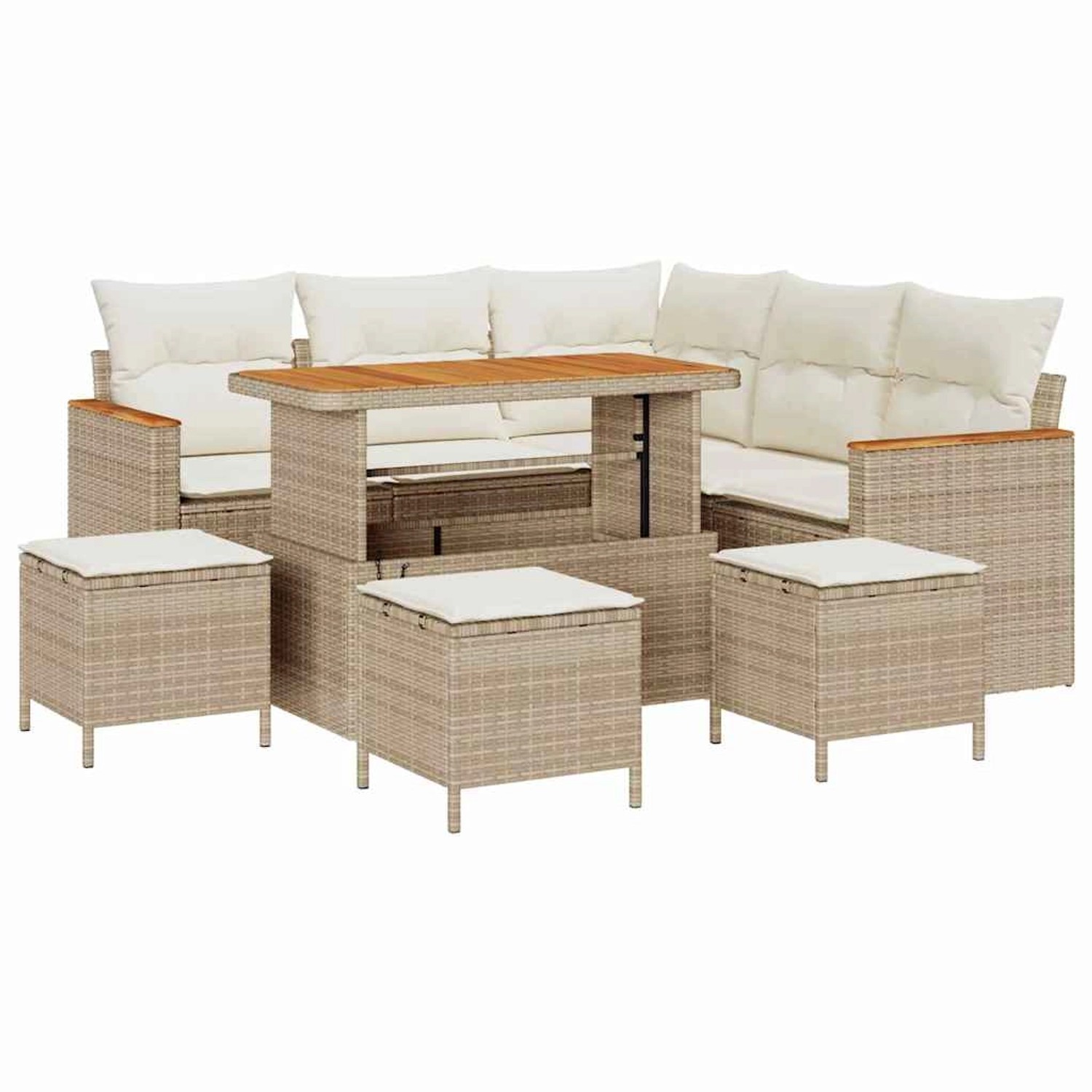 vidaXL 9-Teiliges Garten-Sofa-Set mit Kissen in Beige aus Poly Rattan und A günstig online kaufen