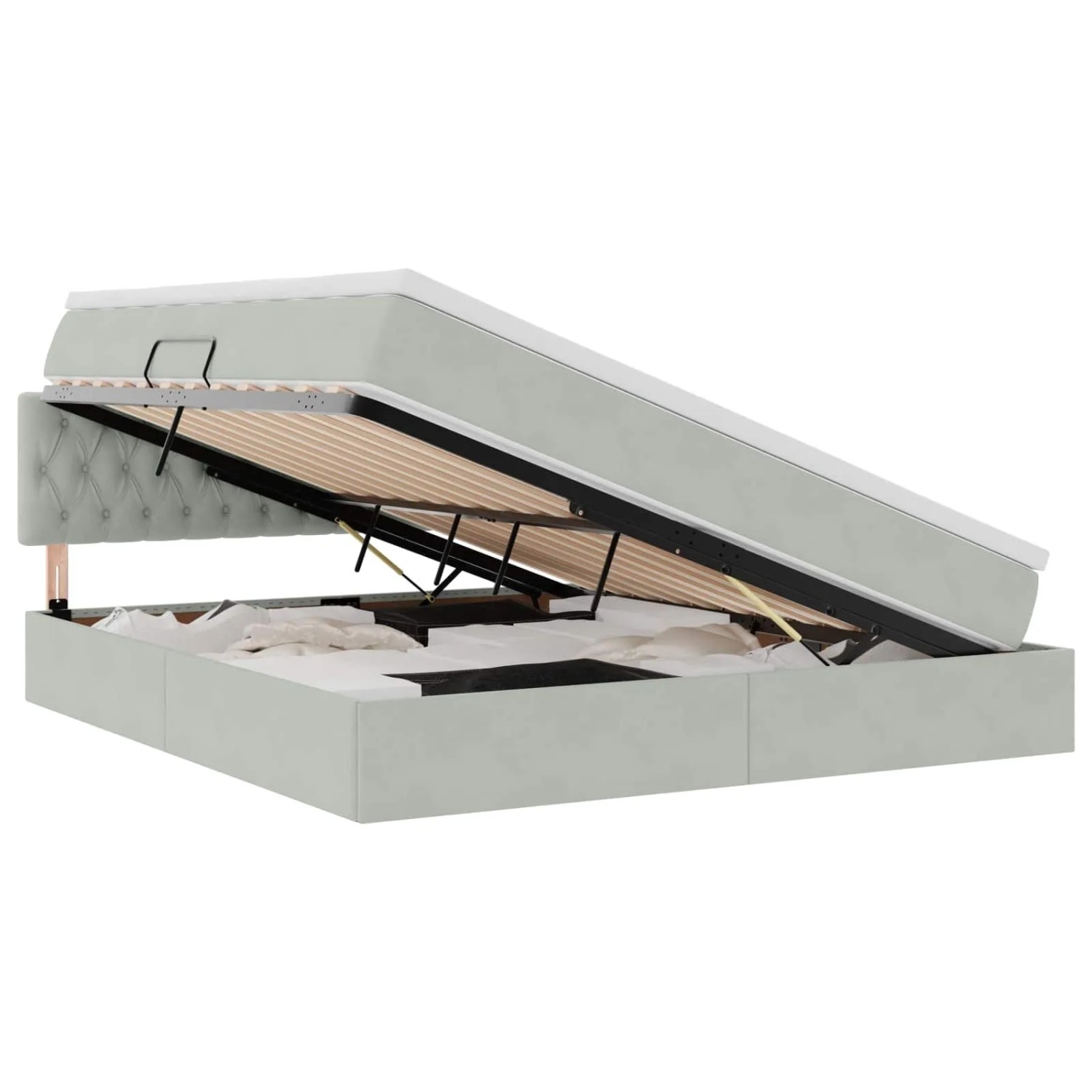 vidaXL Bett mit Stauraum und LED Hellgrau 160 x 200 cm Samt 3371463