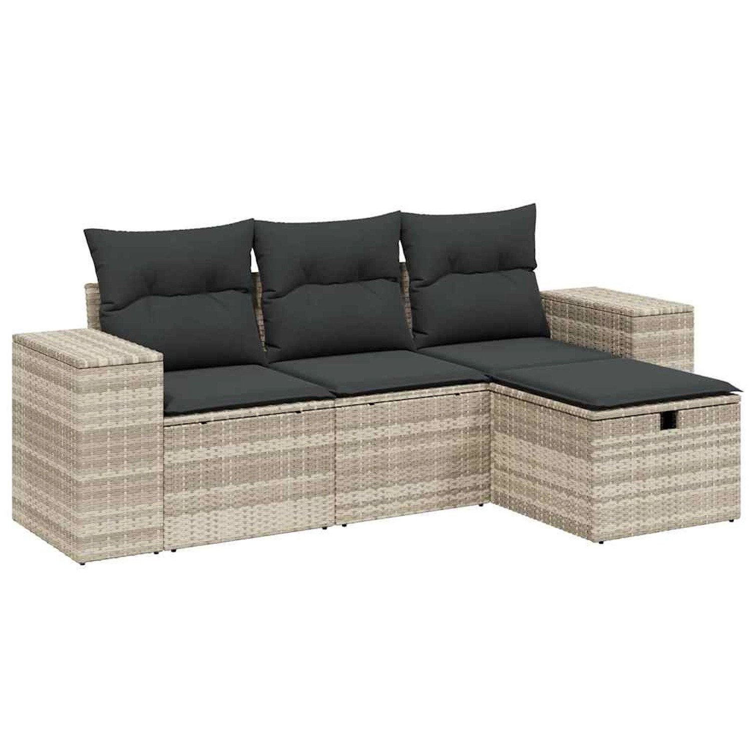 vidaXL 4-Tlg Garten-Sofagarnitur mit Kissen Hellgrau Poly Rattan 3264378 günstig online kaufen