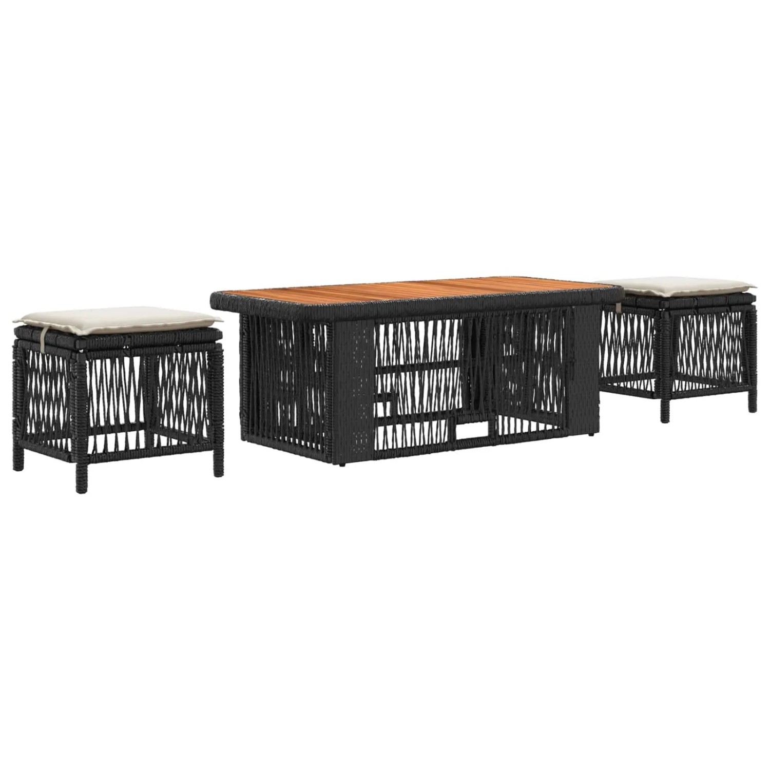 vidaXL Garten Essgruppe mit Kissen 4-Tlg Schwarz und Creme Poly-Rattan 42026753