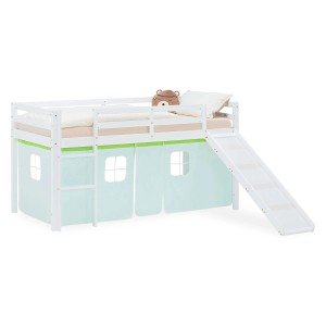 Homestyle4u Kinder Hochbett 90x200 Rutsche Vorhang Grün Kinderbett 2968