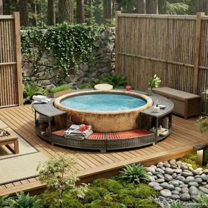 vidaXL Whirlpool-Umrandung Grau Poly Rattan 46459