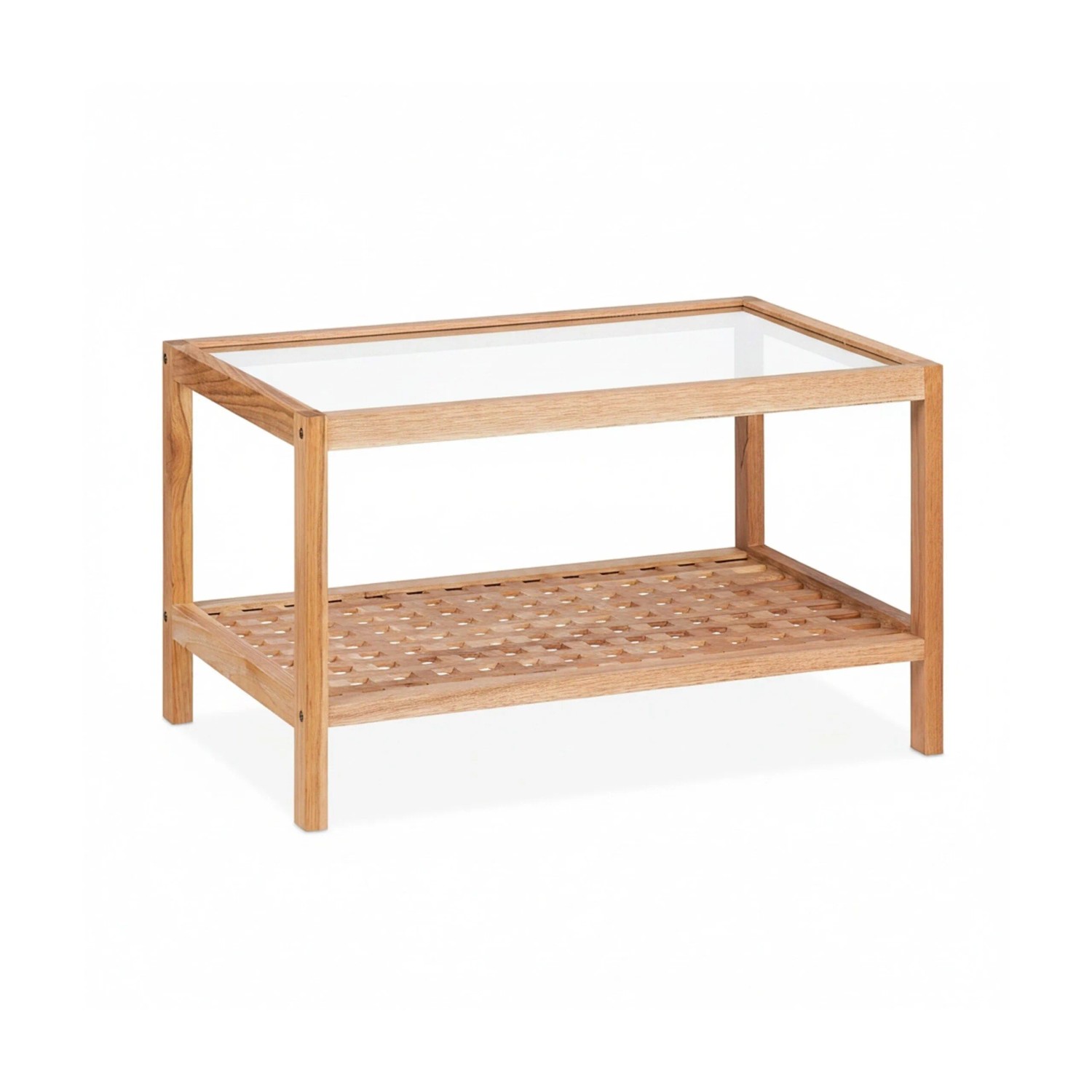 Relaxdays Beistelltisch Walnussholz Glas Natur Transparent Mit 2 Ablageflächen 35 cm x 60 cm x 40 cm 4,5 kg