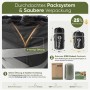 Sekey Schlafsack, 3 Jahreszeiten, grün, verpackt im Packsack mit Kordelzug und V-förmiger Öffnung.