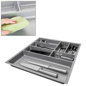 SOTECH ORGA-BOX-2 Besteckeinsatz Tiefe 462 mm Höhe 50,5 mm Für Nobilia Küchen Canvas Struktur Silbergrau Breite 509 mm