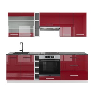 Vicco Fame-Line Küchenzeile in Bordeaux Hochglanz/Weiß, 235 cm breit, ohne Arbeitsplatte.