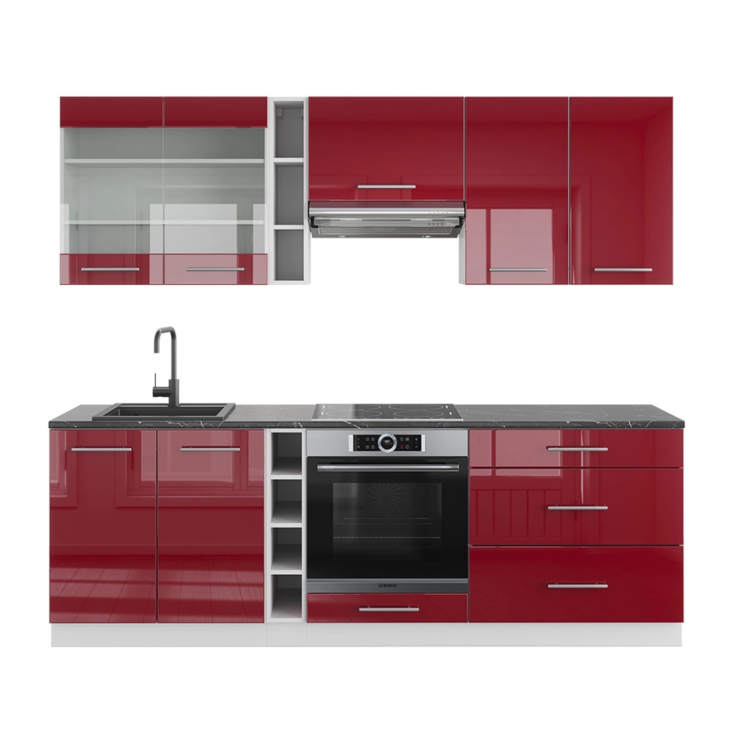 Vicco Fame-Line Küchenzeile Bordeaux Hochglanz/Weiß 235 cm ohne Arbeitsplat günstig online kaufen