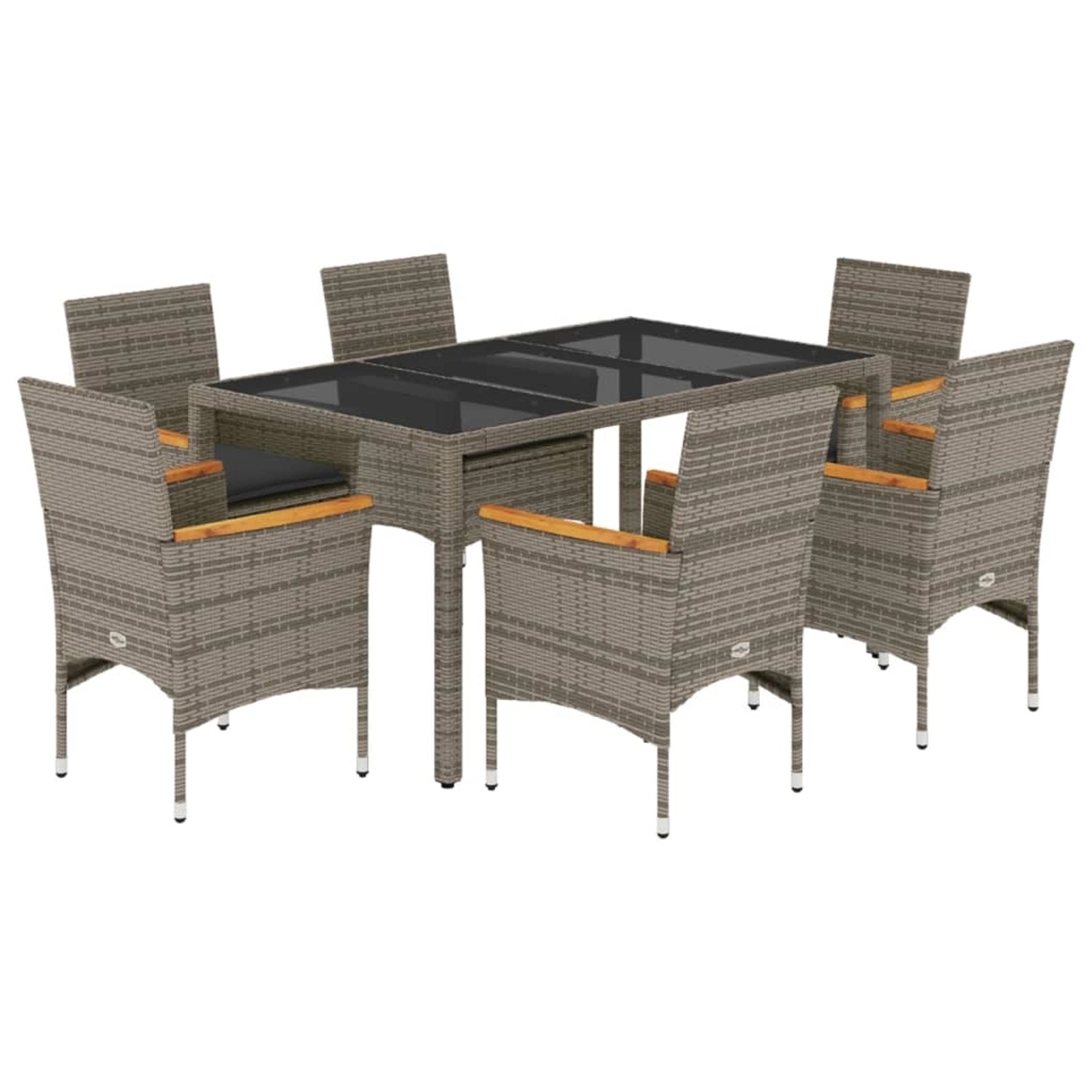 vidaXL 7-Tlg Garten-Essgruppe mit Kissen Grau Poly Rattan und Glas 3278654 günstig online kaufen