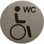 Aluminium Hinweisschild Behinderten WC, rund, mit Rollstuhl-Symbol und WC-Schriftzug.