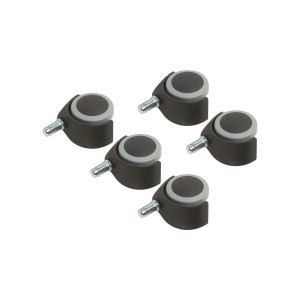 5er-Set Parkett-Doppelrollen Ø 50mm, 40kg Traglast, mit Stift für empfindliche Böden.