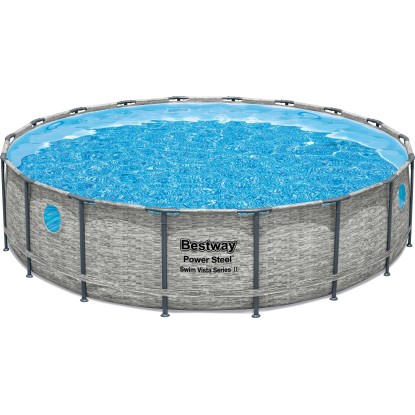 Bestway Stahlrahmenpool Set Power Steel Swim Vista Ø 549 cm x 122 cm Rund Grau