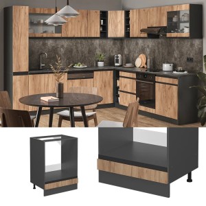 Vicco Herdumbauschrank R-Line, Eiche/Anthrazit, 60 cm, ohne Arbeitsplatte. Küchenschrank für Einbauherd.