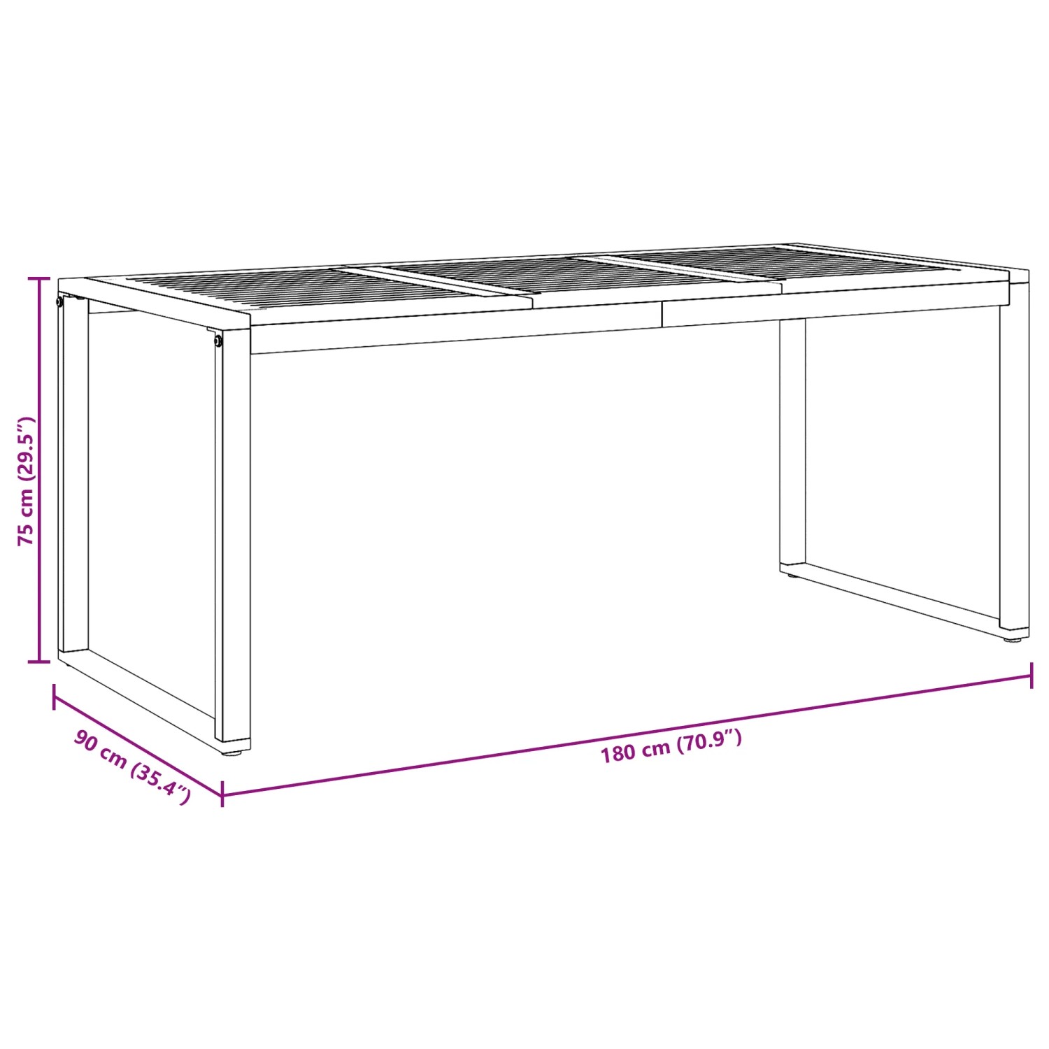 vidaXL 7-teiliges Garten-Esszimmer-Set aus Akazienholz und Metall, Abmessungen