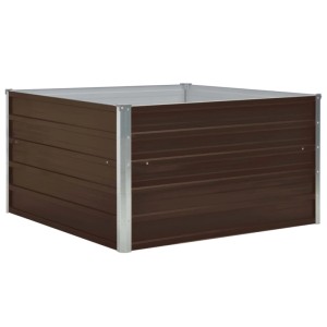 Braunes, quadratisches furnicato Metall-Hochbeet (100x100x45 cm) aus verzinktem Stahl.