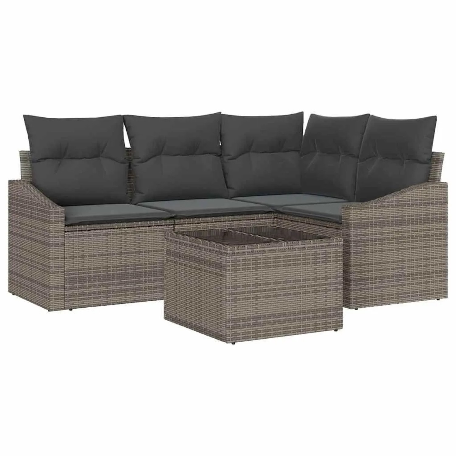 vidaXL Gartensofa-Set mit Kissen 5 Stk Hellgrau Poly-Rattan 3355378