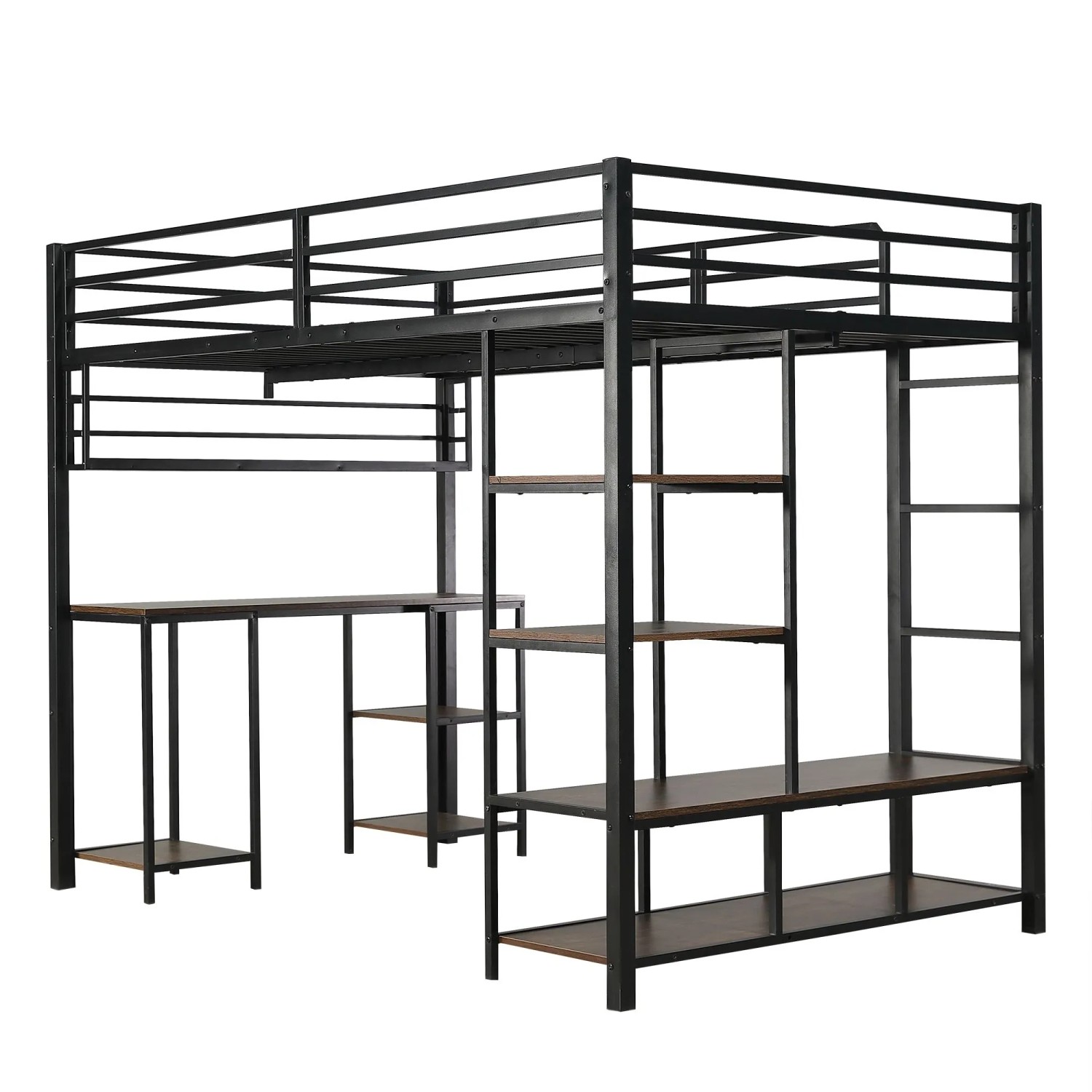 okwish Metall Hochbett 120x200cm mit Schreibtisch Ablage und Leiter Schwarz ohne Matratze