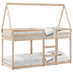 vidaXL Etagenbett mit Dach, 80x200 cm, Kiefer Massivholz, naturbelassen. Kinderbett mit Leiter.