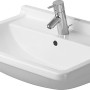 Weißes Duravit Starck 3 Waschbecken, 55 cm, mit Überlauf, Hahnloch und WonderGliss Beschichtung.
