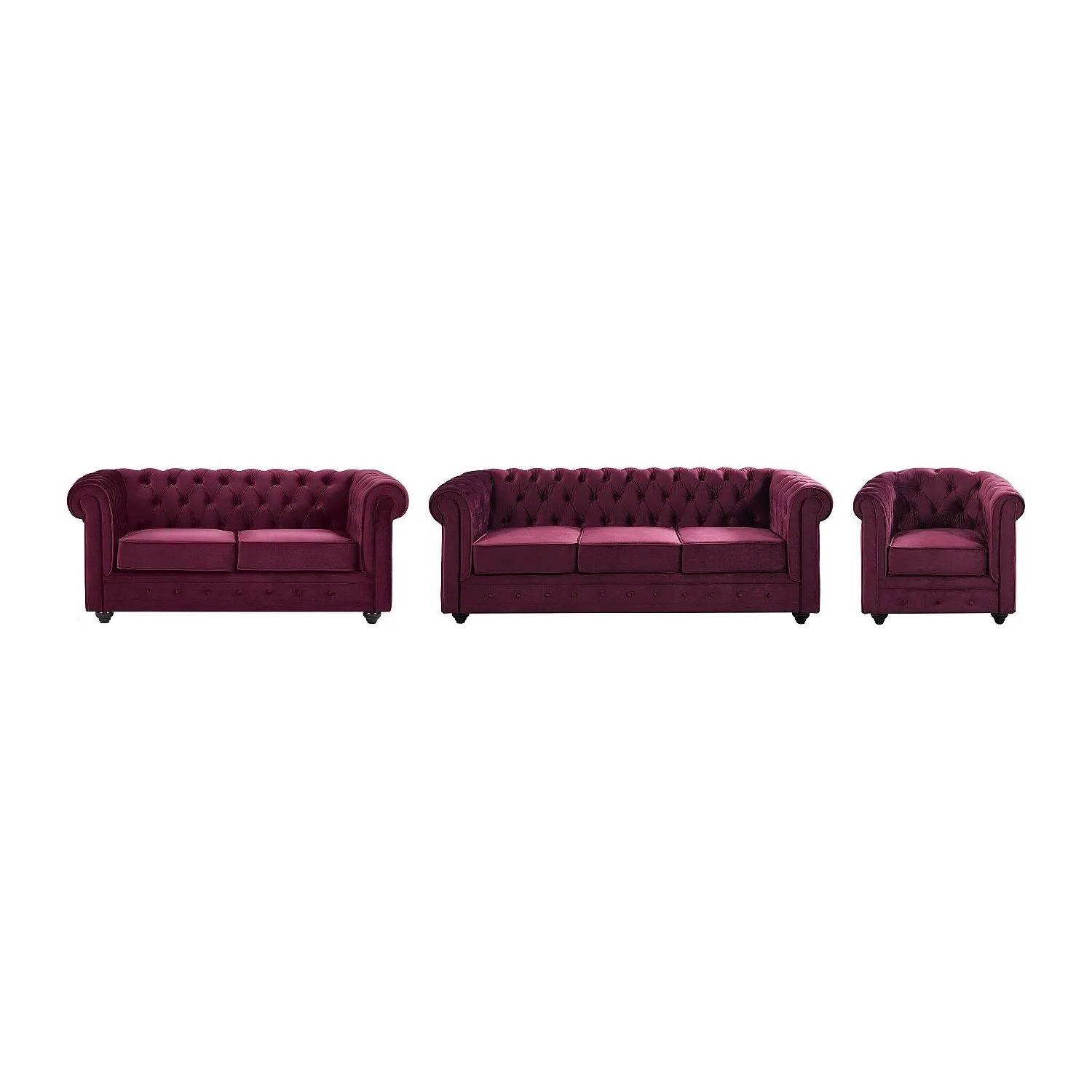 Vente-unique Couchgarnitur Mit Sessel Chesterfield Bordeaux 165 cm  82 cm  205 cm