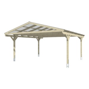 Skan Holz Doppelcarport Westerwald mit Satteldach und geraden Kopfbändern.
