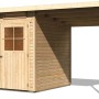 Karibu Holz-Gartenhaus Egersund mit Pultdach und Anbau, unbehandelt.