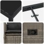 Detailansichten der grauen vidaXL Garten Essgruppe aus Polyrattan mit Tisch, Stuhl und Kissen.