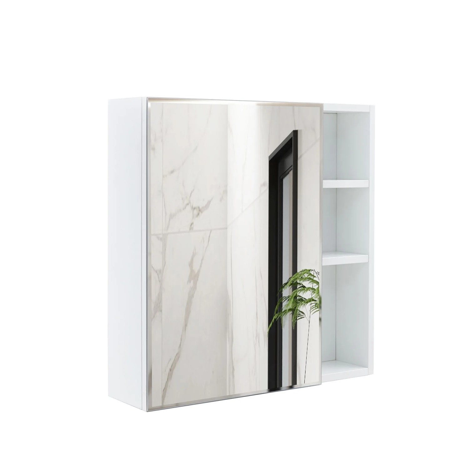 PXloue Badezimmer Spiegelschrank Badschrank Weiß HDF 55 x 13 x 56 cm mit Sicherheitsspiegel