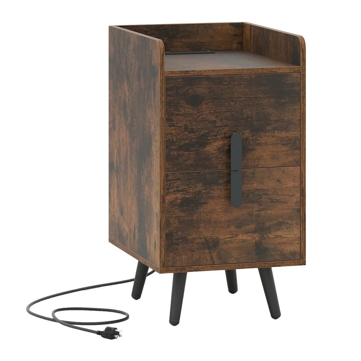 Costway Nachttisch mit Ladestation Schmaler Nachtschrank Braun