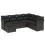 Schwarze 7-tlg. vidaXL Garten-Sofagarnitur aus Poly Rattan mit Kissen.